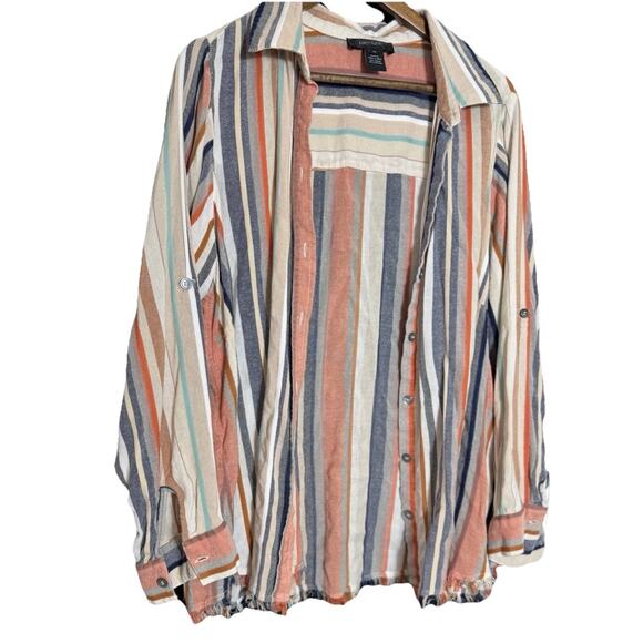 Karen Kane Womens Fringe-Hem Button Up‎ Shirt, Multicolored plus 2x shacket boho - Picture 1 of 6